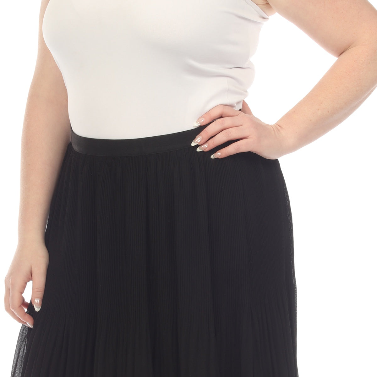  White Mark Plus Size Pleated Chiffon Midi Skirt - 1X - Bonton