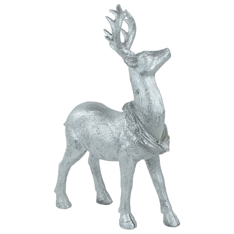 Standing Glitter Reindeer Christmas Decoration - 10.75" - Silver Finish