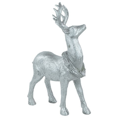 Standing Glitter Reindeer Christmas Decoration - 10.75" - Silver Finish