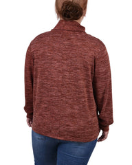 Plus Size Long Sleeve Overlapping Cowl Neck Top