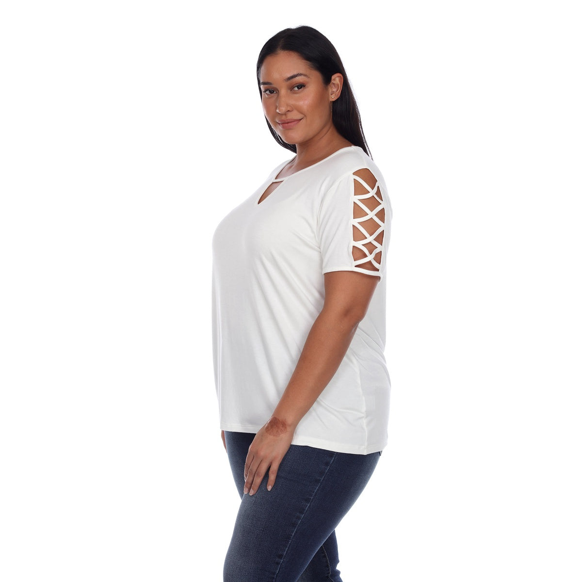  White Mark Plus Size Keyhole Neck Cutout Short Sleeve Top - 1X - Bonton