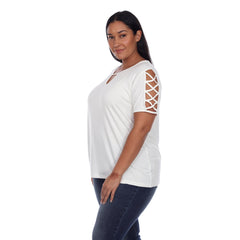 Plus Size Keyhole Neck Cutout Short Sleeve Top