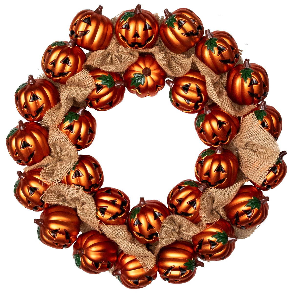  Northlight Jack-O-Lantern and Burlap Ribbon Halloween Wreath - 20