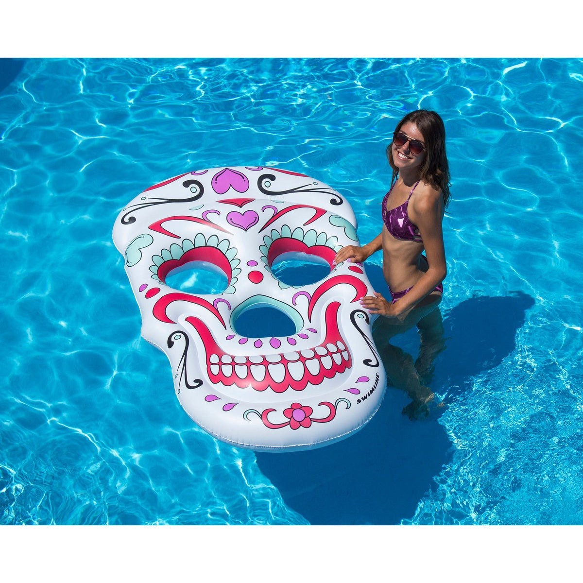  Swim Central Inflatable White and Pink Sugar Skull Swimming Pool Float  12-Inch - Default Title - Bonton