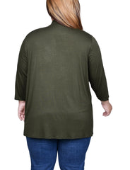 Plus Size 3/4 Sleeve Solid Cardigan