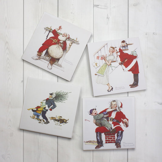 Set of 4 8" X 8" Classic Norman Rockwell Christmas Scene Canvas Prints