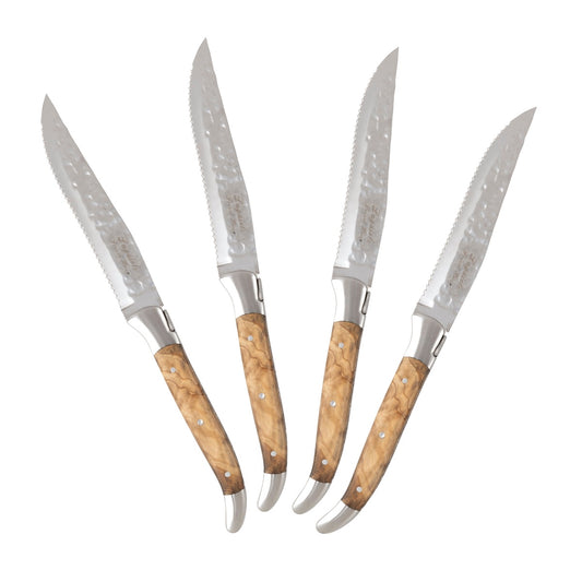 Laguiole Connoisseur Olivewood Handle BBQ Steak Knives, Set of 4