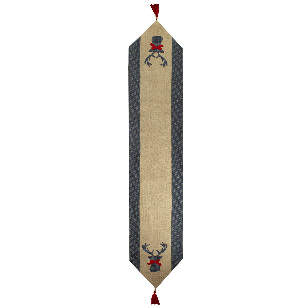  Northlight Burlap and Plaid Reindeer Christmas Runner - 80