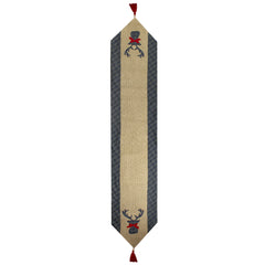 Burlap and Plaid Reindeer Christmas Runner - 80" - Blue and Beige