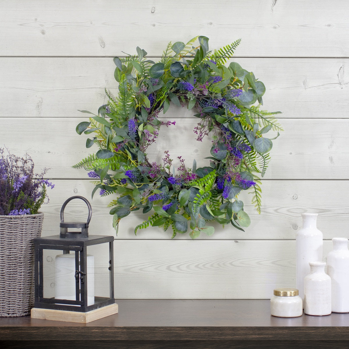  Northlight Lavender and Mixed Foliage Artificial Floral Spring Wreath  Purple and Green - 22-Inch - Default Title - Bonton