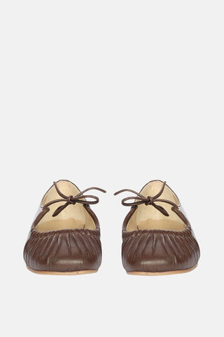 Jelavu - Ellie Ruched Lace-Up Ballerina - Chocolate Leather