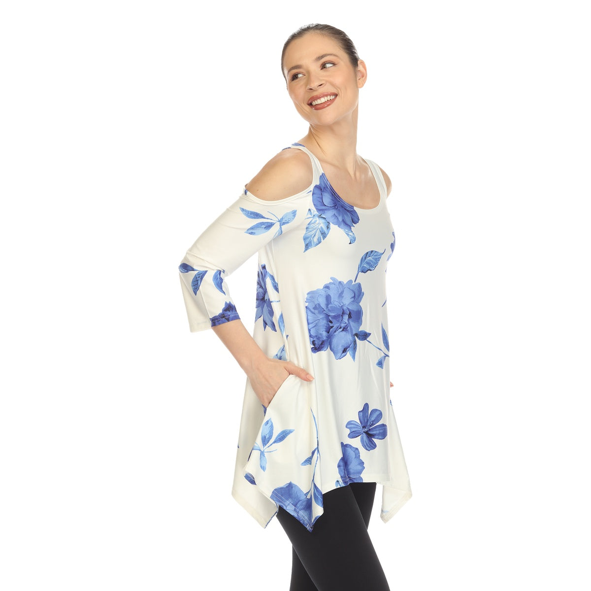  White Mark Women's Floral Printed Cold Shoulder Tunic - S - Bonton