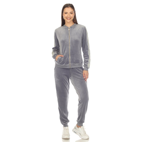 Women's 2-Piece Velour With Faux Leather Stripe