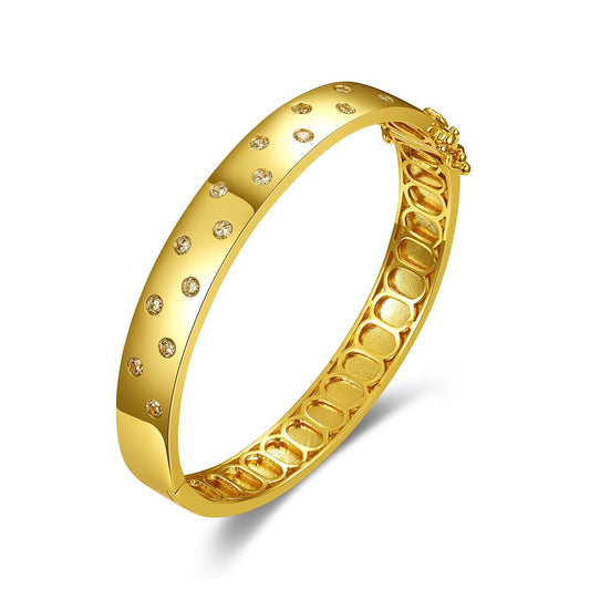 14k Yellow Gold Plated With Cubic Zirconia Starry Sky Bangle Bracelet