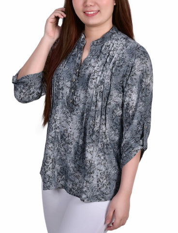 3/4 Roll Tab Sleeve Y Neck Top
