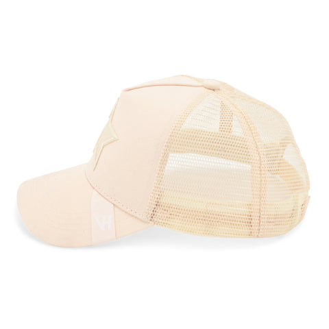 Vintage Havana Trucker Hat for Women & Men – Cream Beige Mesh & Canvas Adjustable Cap With Embroidered Star