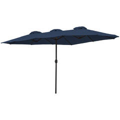 15' Outdoor Patio Market Umbrella With Hand Crank  Navy Blue