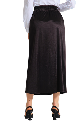 Black Waisted Pleated Midi Skirt - Skirt