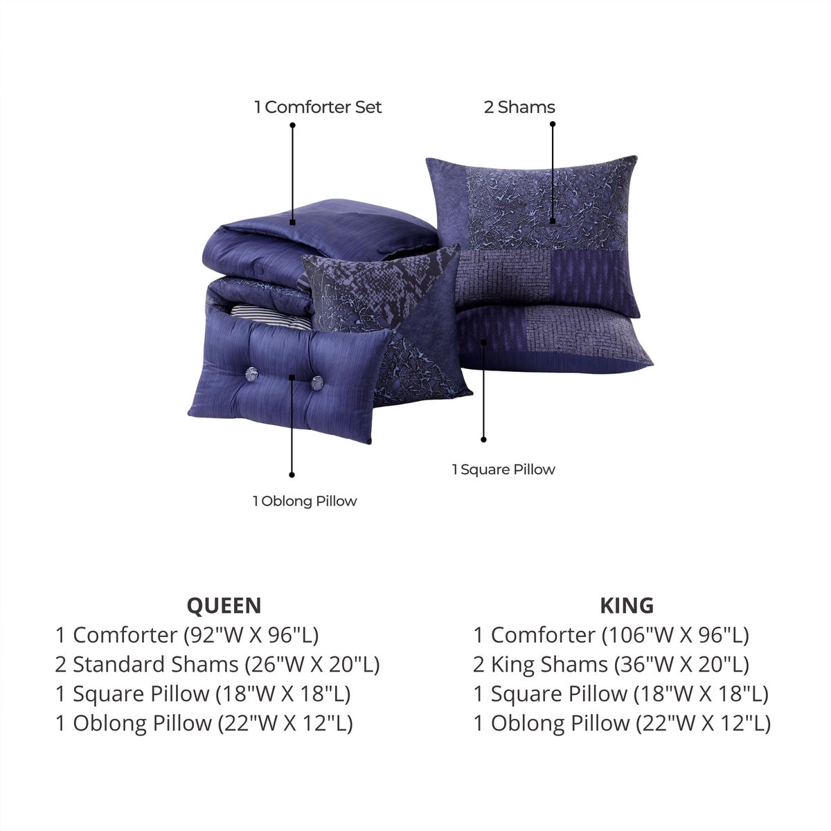  Bebejan Bebejan Blue Denim Patchwork 5 Piece Reversible Comforter Set - QUEEN - Bonton