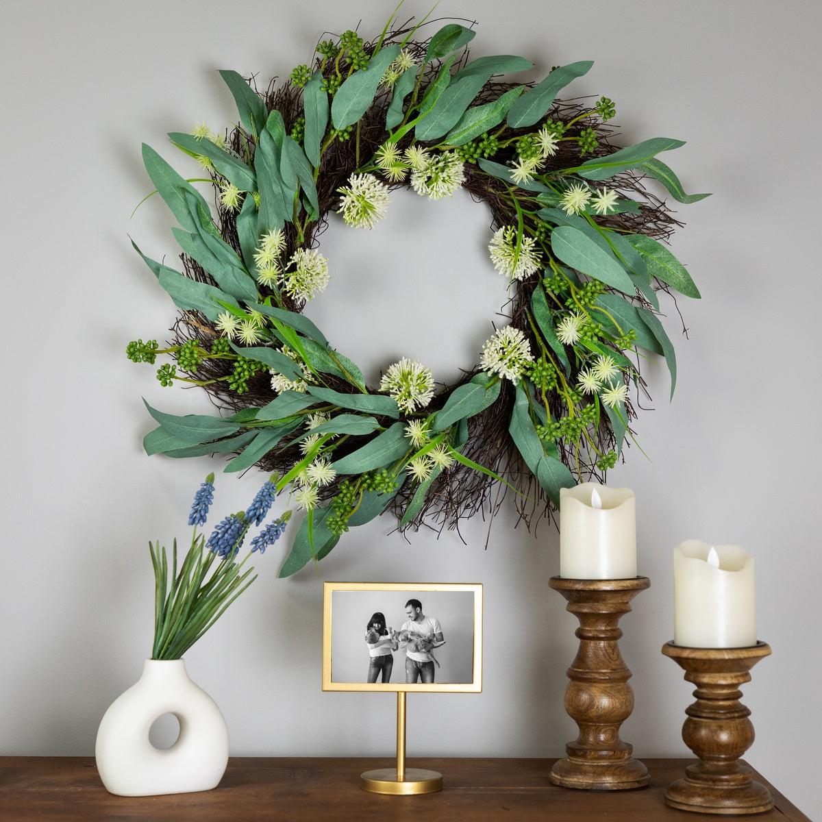  Northlight Olive Leaf and Floral Twig Spring Wreath - 23