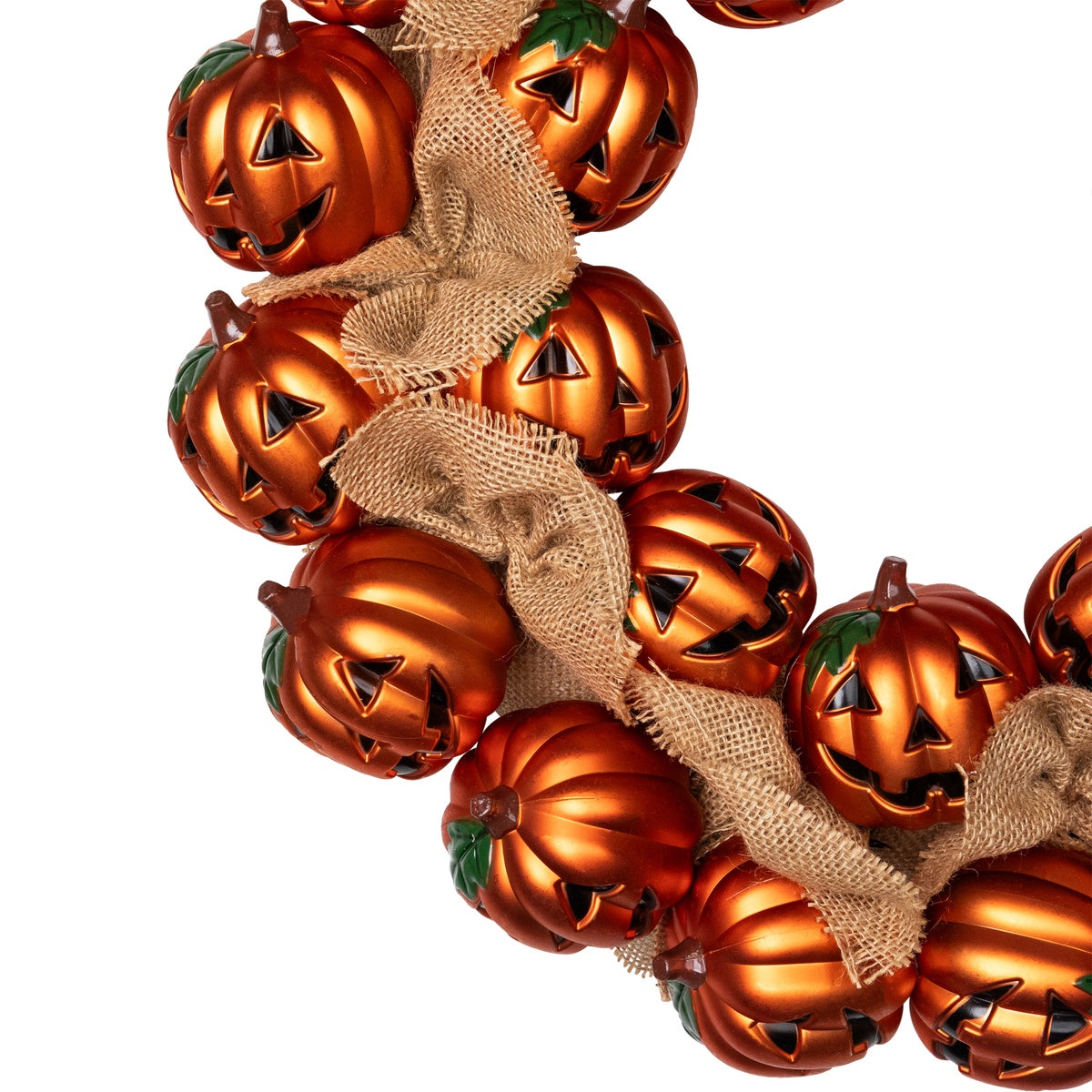  Northlight Jack-O-Lantern and Burlap Ribbon Halloween Wreath - 20