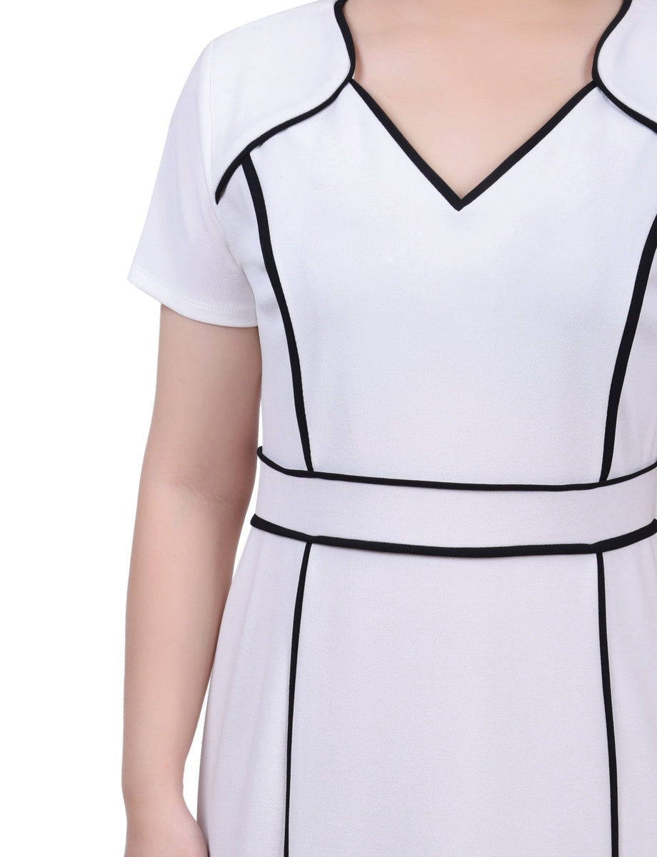  NY Collection Short Sleeve Piped Detail Dress - Black White - Bonton