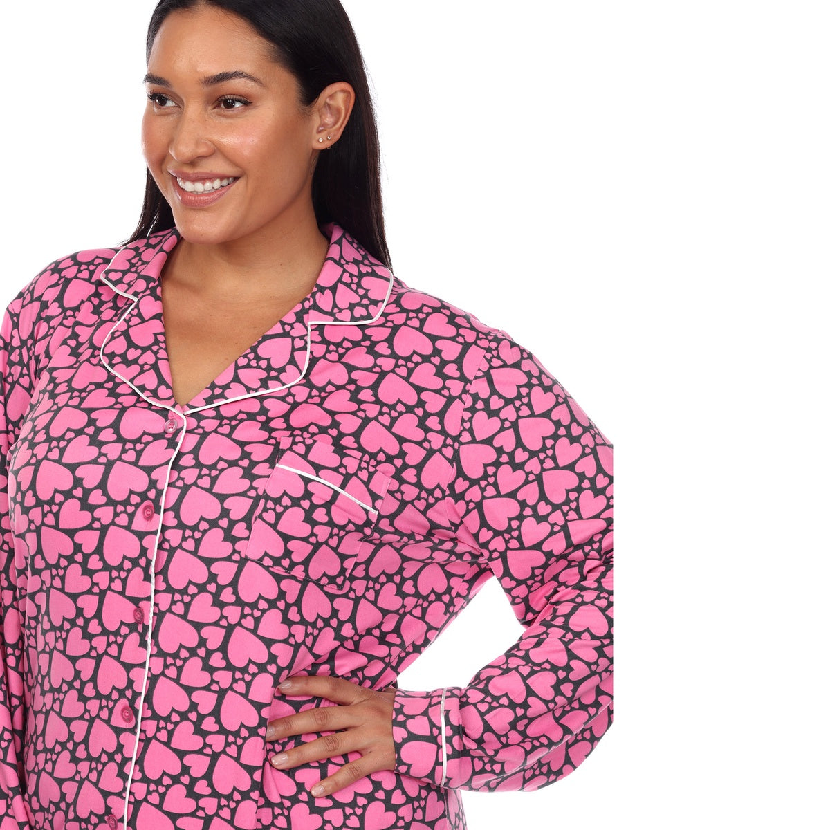  White Mark Plus Size Long Sleeve Heart Print Pajama Set - 3X - Bonton