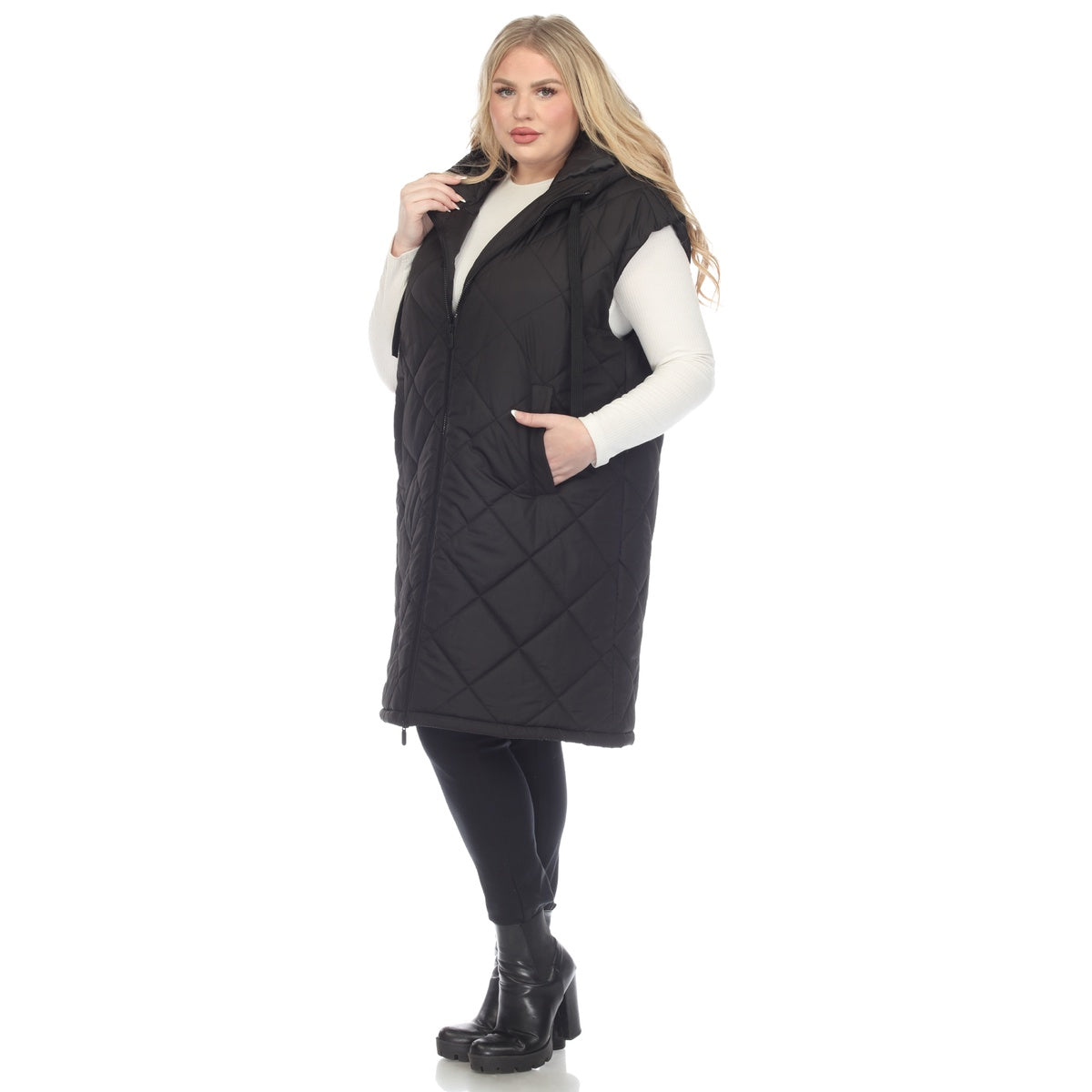  White Mark Plus Size Diamond Quilted Hooded Puffer Vest - 1X - Bonton