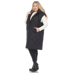 Plus Size Diamond Quilted Hooded Puffer Vest