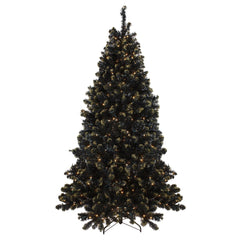 Pre-Lit LED Black Crystal Pine With Gold Glitter Artificial Christmas Tree - 7.5 Ft Clear Lights