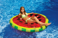 61.5" Inflatable Red and Green Watermelon Fruit Slice Swimming Pool Lounger