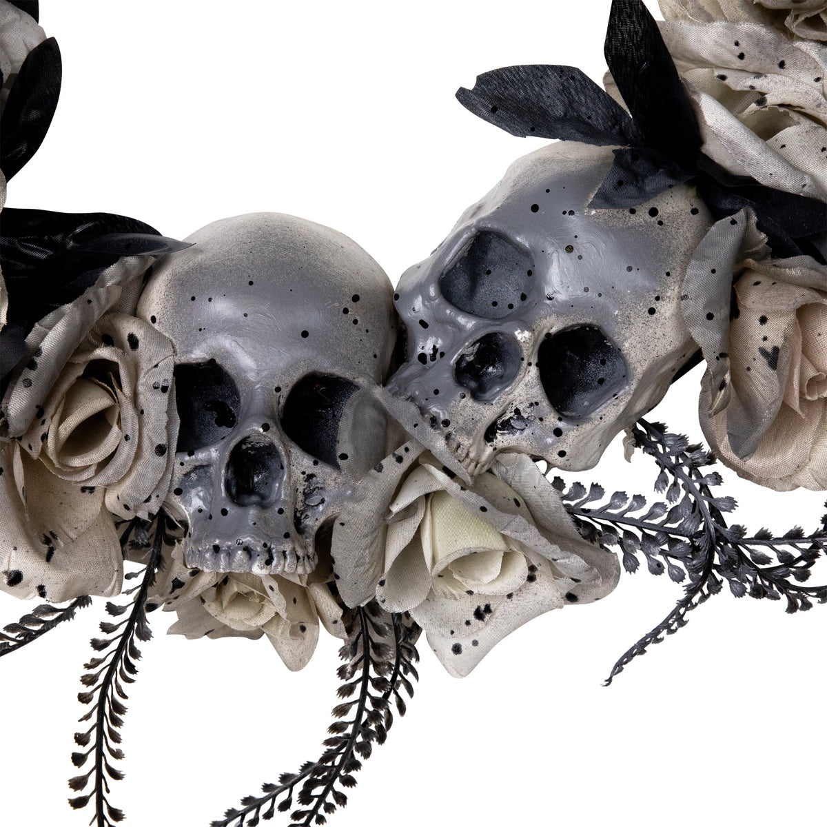  Northlight Double Skull and Gray Roses Halloween Wreath  16-Inch  Unlit - Default Title - Bonton