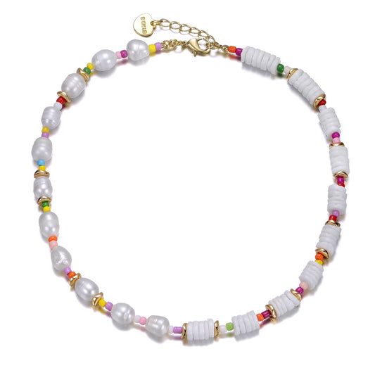 Kids 14k Gold Plated Multi Color Beads With Freshwater Pearls Necklace