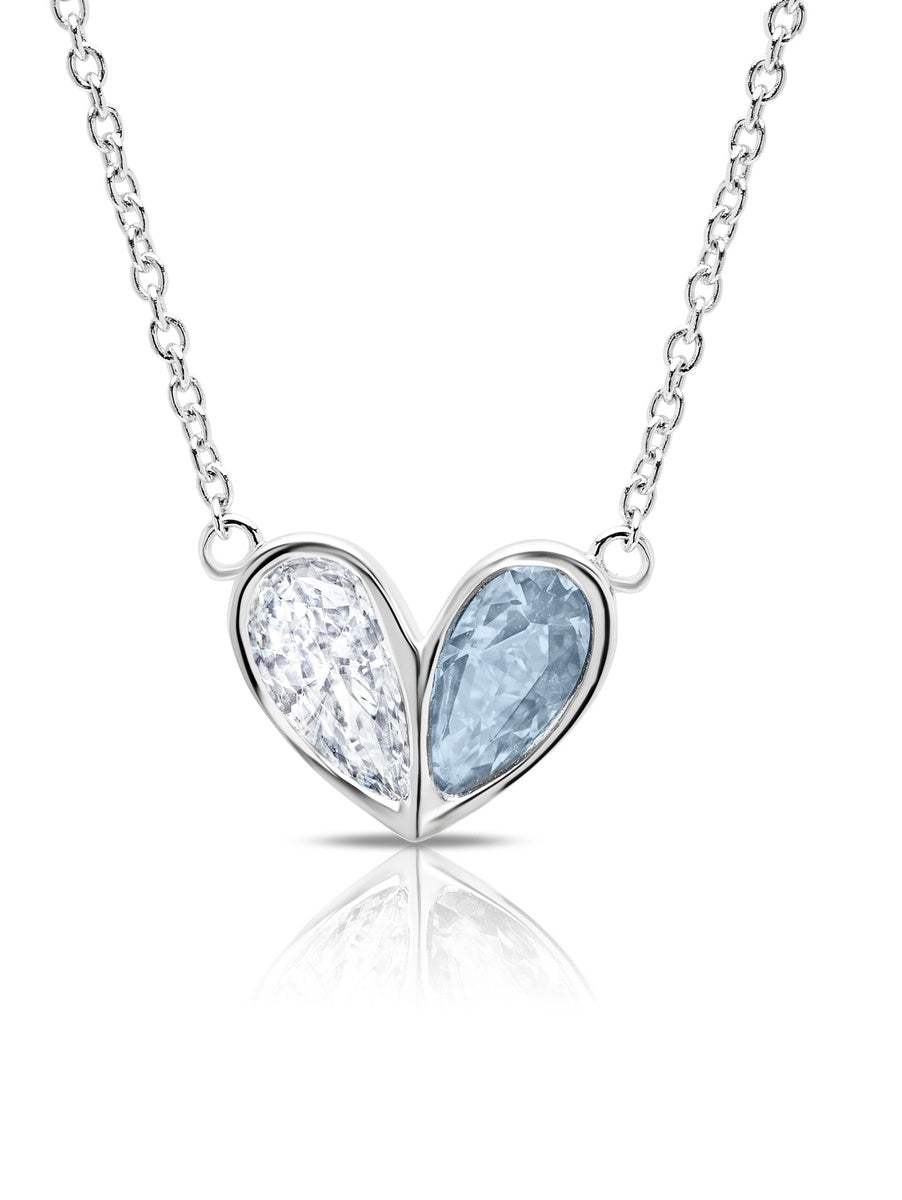  CRISLU Crush- Platinum Heart Necklace W/ Aqua Pear Cut Stone - Pure Platinum - Bonton