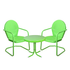 3-Piece Retro Metal Tulip Chairs and Side Table Outdoor Set  Lime Green