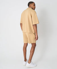 Textured Knit Short Sleeve Button Down Shirt - Taupe