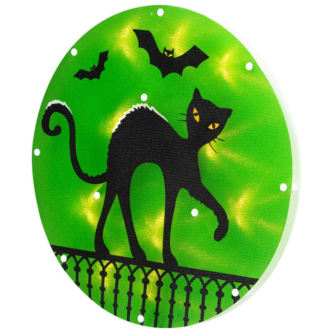 Lighted Cat Halloween Window Silhouette - 13.75" - Green - Clear Lights