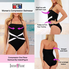 InstantFigure Contrast Twist Front One Piece Swimsuit 13559P