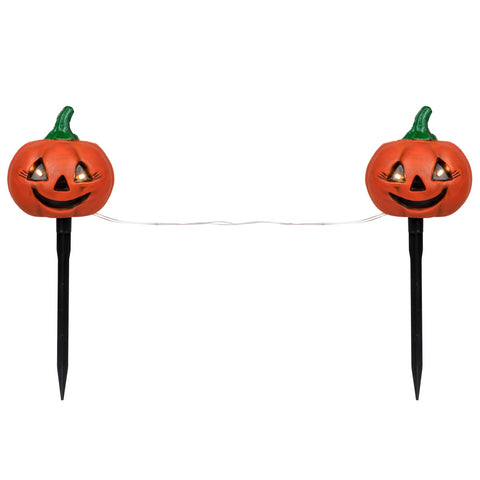 LED Lighted Jack-O-Lantern Halloween Pathway Markers - Clear Lights - Set of 3