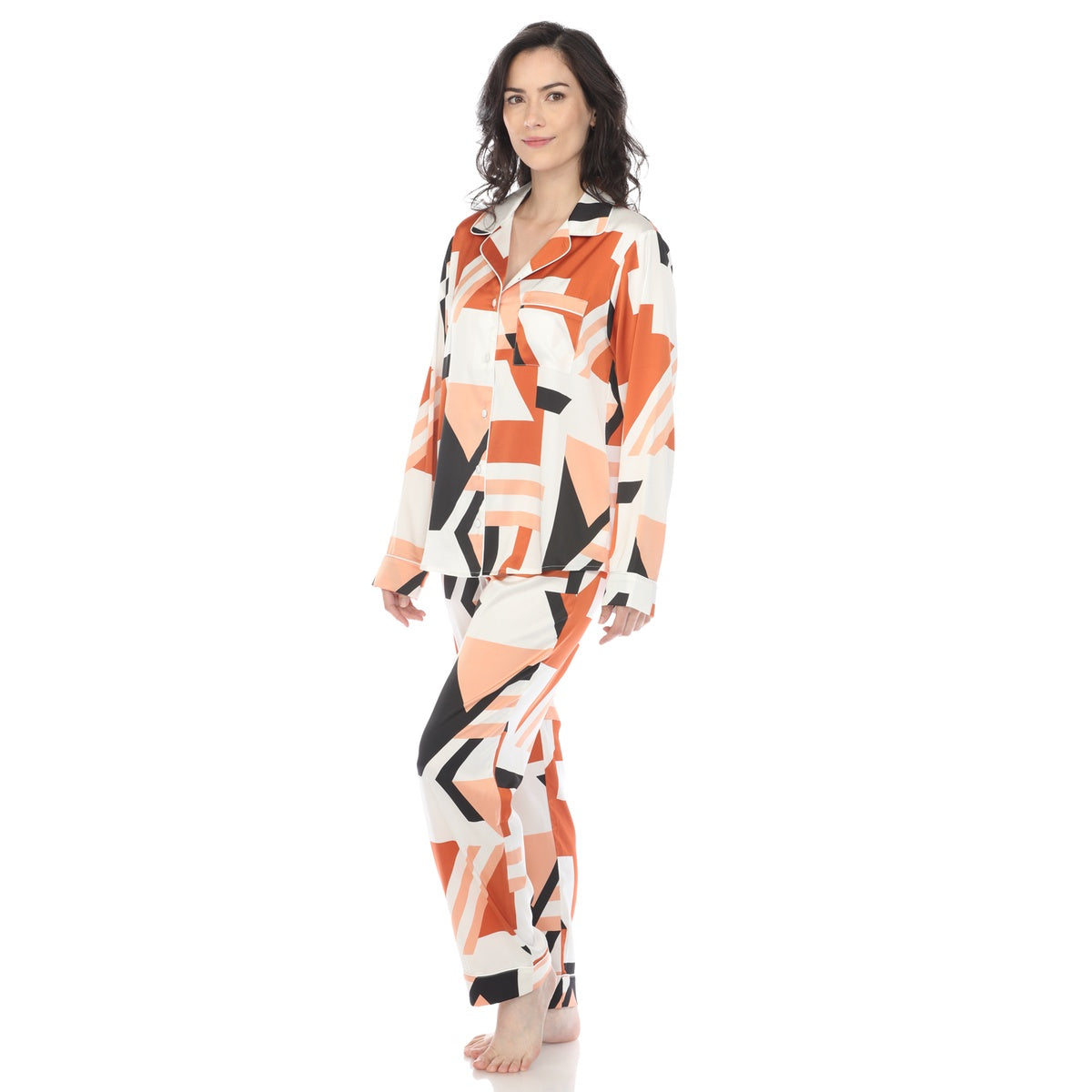  White Mark Women's Printed Satin Pajama Set - XL - Bonton