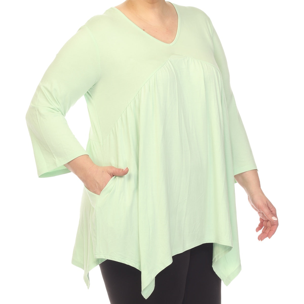  White Mark Plus Size Empire Waist V-Neck Tunic Top - 1X - Bonton