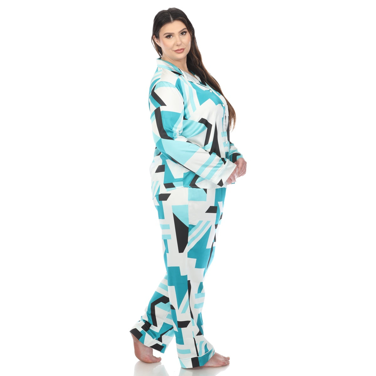  White Mark Plus Size Printed Satin Pajama Set - 3X - Bonton