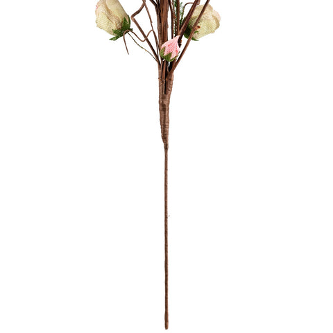33" Cream White and Pink Artificial Spring Floral Pick