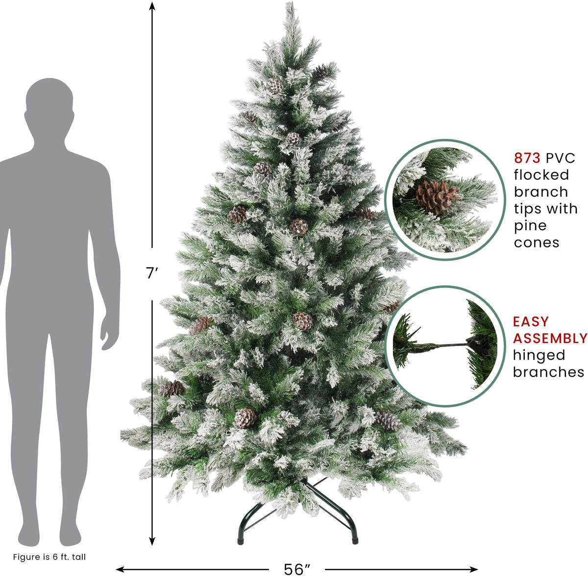  Northlight Medium Flocked Angel Pine Artificial Christmas Tree - 7' - Unlit - Default Title - Bonton