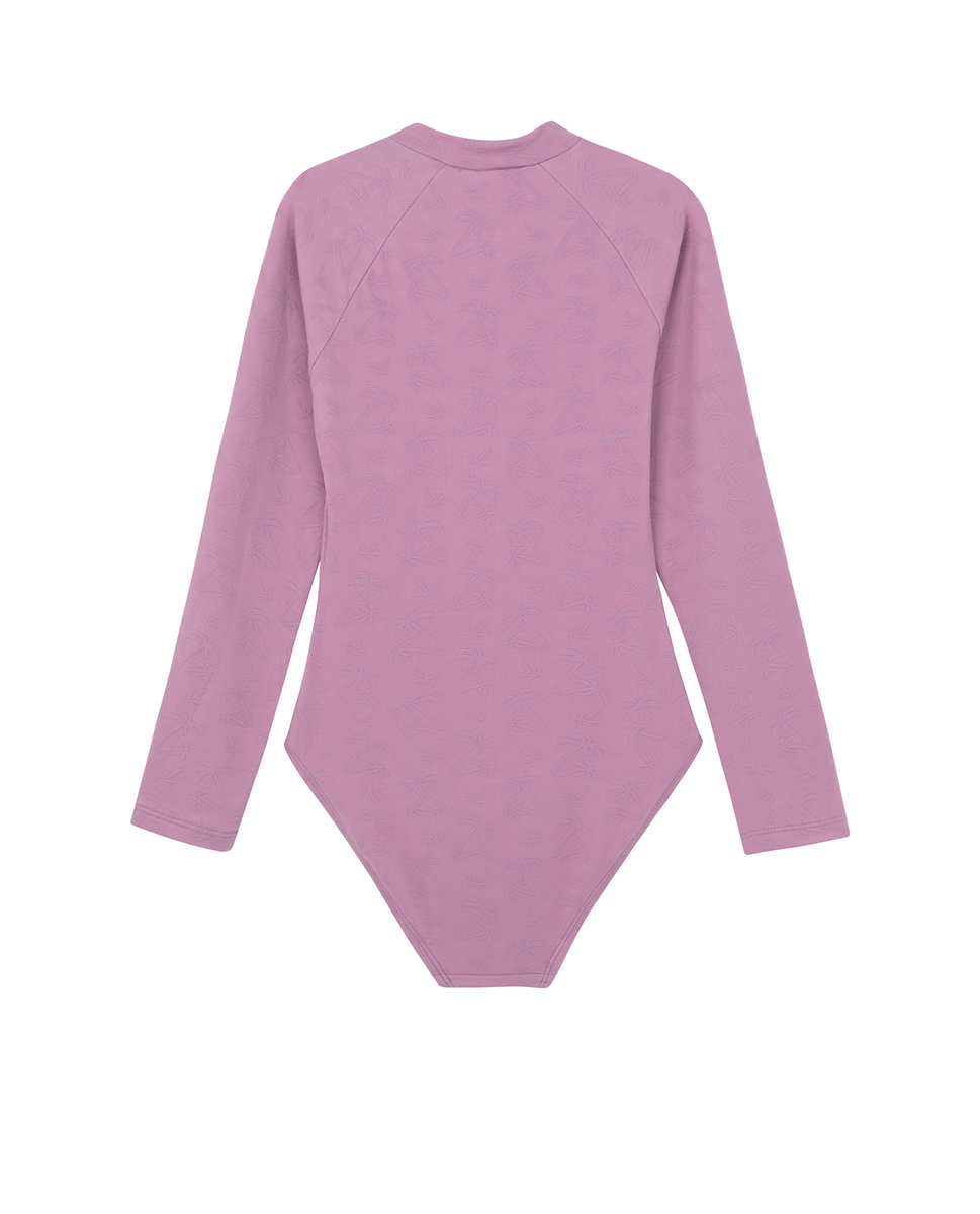  Gottex Kids Palm Party Textured Long Sleeve Zip Front One Piece - Palm Party Pink - Bonton