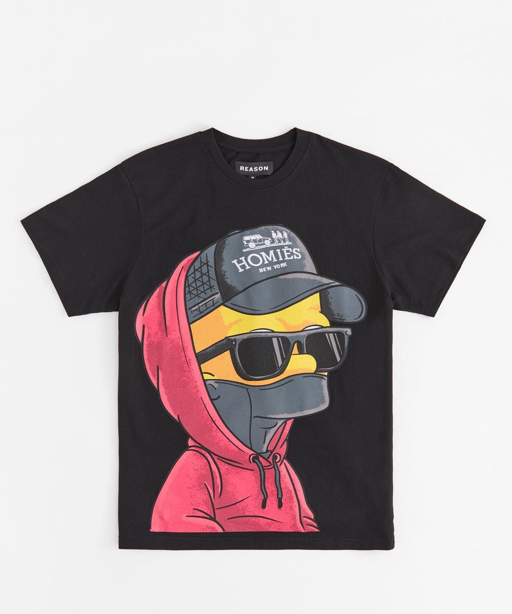  Reason Clothing Bart Homies Embroidered Short Sleeve Tee - Black - BLACK - Bonton