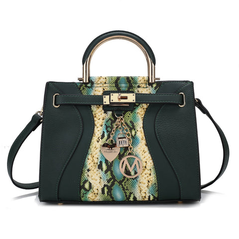 Cassia Snake Embossed Vegan Leather Womens Satchel Handbag