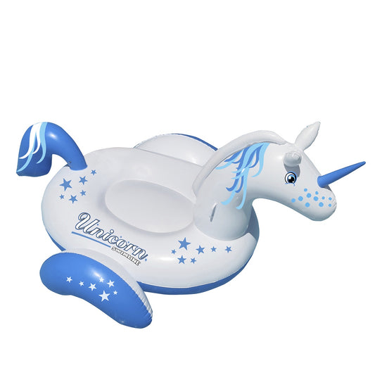 64" Inflatable Blue and White Giant Magical Unicorn Swimming Pool Ride-on Lounge