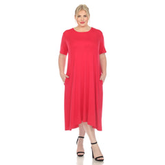 Plus Size Short Sleeve Pocket Swing Midi Dress