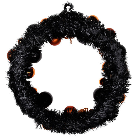 Spiders and Ornaments Halloween Wreath - 18" - Orange and Black - Unlit